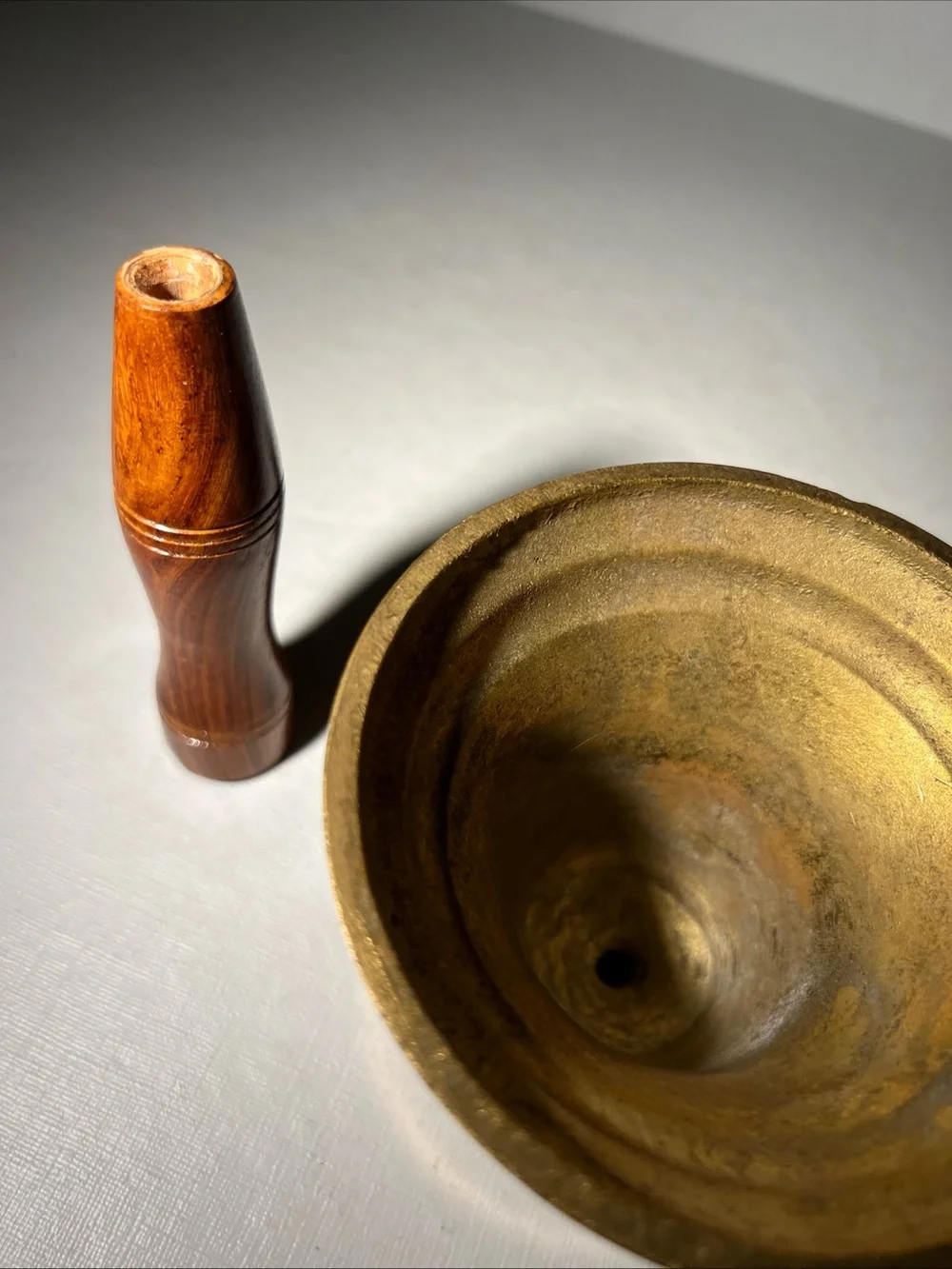 Vintage Brass Hand Bell Wooden Handle Family Ministries Church Bell